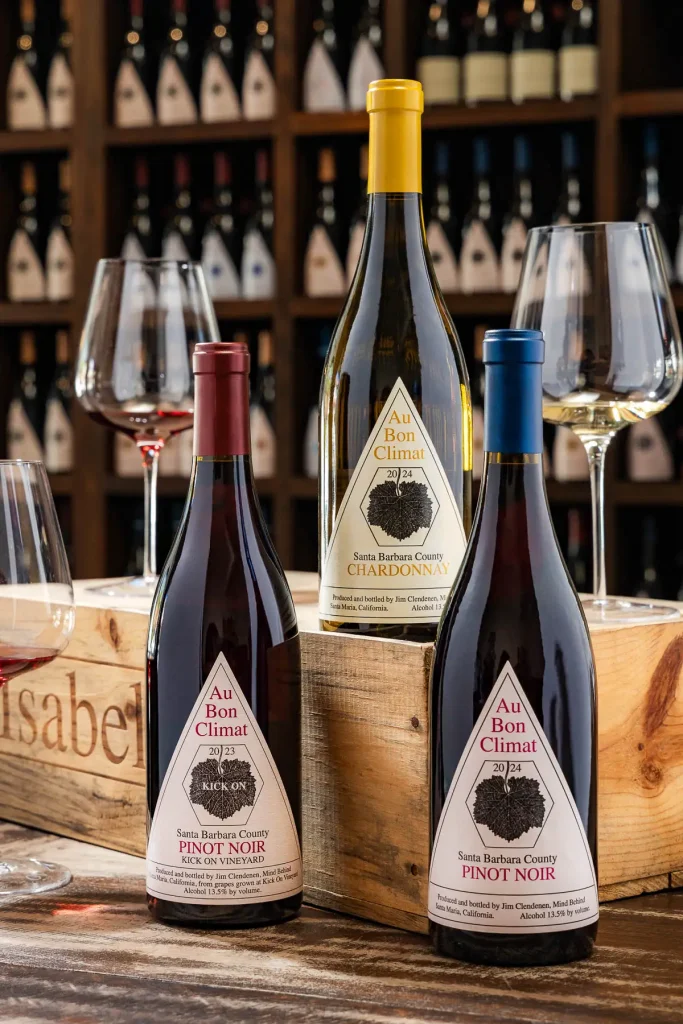 Au Bon Climat Classic Wines in a corporate gifting bundle: 2023 Kick On Vineyard Pinot Noir, 2024 Santa Barbara County Chardonnay, 2024 Santa Barbara County Pinot Noir